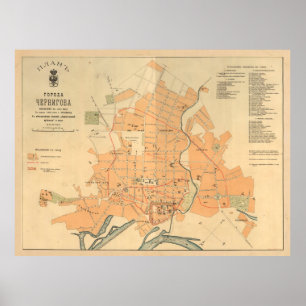 Poster Mapa Vintage de Chernihiv Ucrânia (1908)
