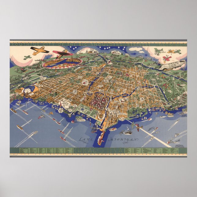 Poster Mapa Vintage De Chicago (Frente)