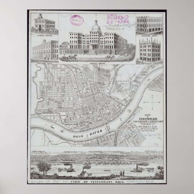 Poster Mapa vintage de Cincinnati Ohio (Frente)