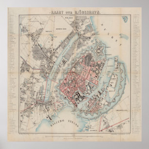 Poster Mapa Vintage de Copenhaga Dinamarca (1860)