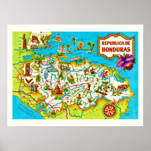Poster Mapa Vintage de Honduras Impresso