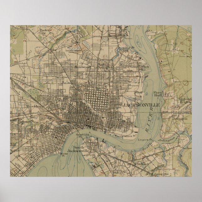 Pôster Mapa Vintage de Jacksonville Flórida (1917) (Frente)