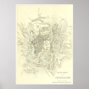 Pôster Mapa Vintage de Jerusalém Israel (1859)