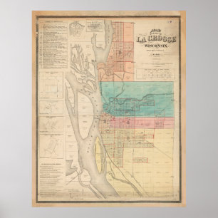 Poster Mapa Vintage de La Crosse WI (1874)
