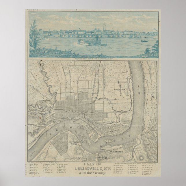 Poster Mapa Vintage de Louisville KY (1870) (Frente)