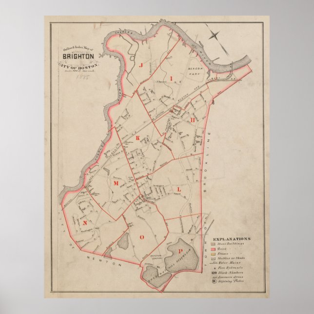 Poster Mapa Vintage de MÃES Brighton (1885) (Frente)