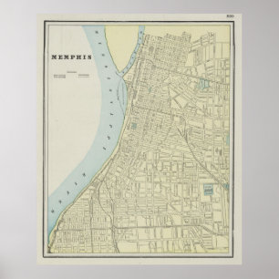 Poster Mapa Vintage de Memphis Tennessee (1901)