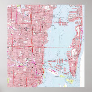 Poster Mapa Vintage de Miami na Flórida (1962)