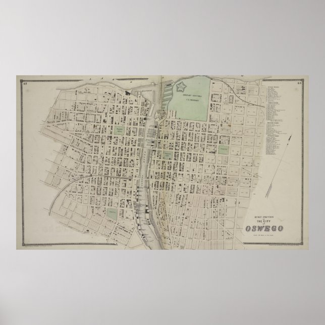 Poster Mapa Vintage de Oswego NY (1867) (Frente)