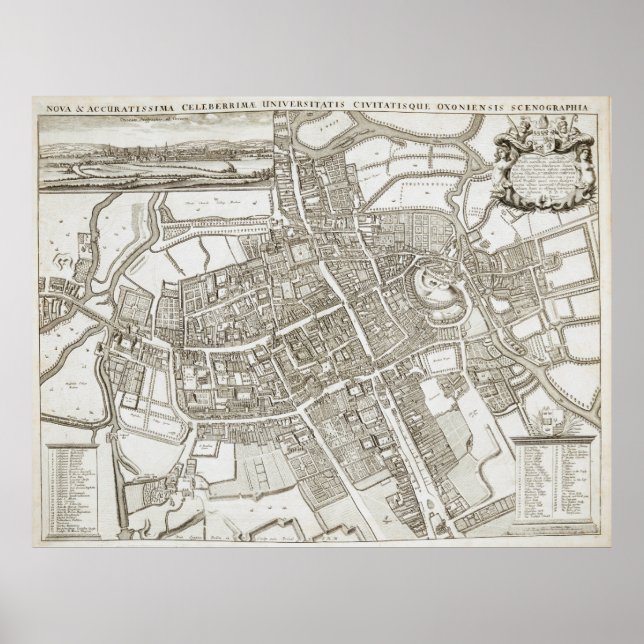 Poster Mapa Vintage de Oxford England (1675) (Frente)