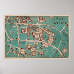 Poster Mapa Vintage de Oxford, Inglaterra (1860)