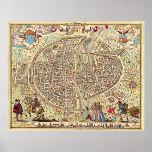 Poster Mapa Vintage de Paris (1576)
