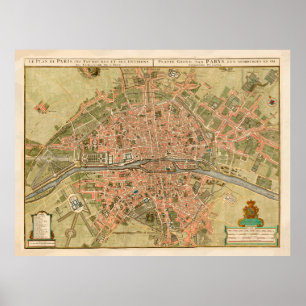 Poster Mapa Vintage de Paris (1720)