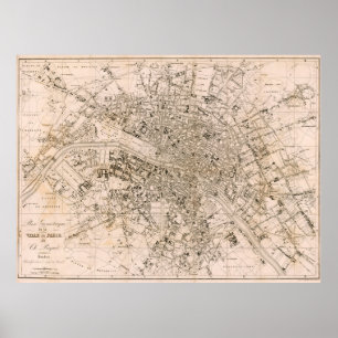 Poster Mapa Vintage de Paris (1825)