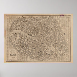 Poster Mapa Vintage de Paris (1854)