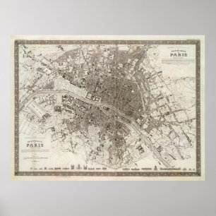 Poster Mapa Vintage de Paris (1860)