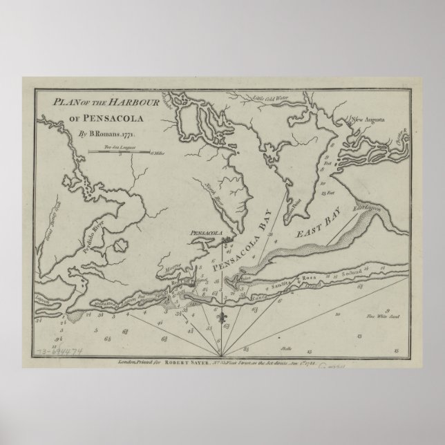 Pôster Mapa Vintage de Pensacola Florida (1788) (Frente)