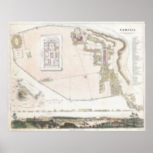Pôster Mapa Vintage de Pompeia Itália (1832)