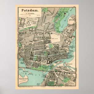 Poster Mapa Vintage de Potsdam Alemanha (1898)