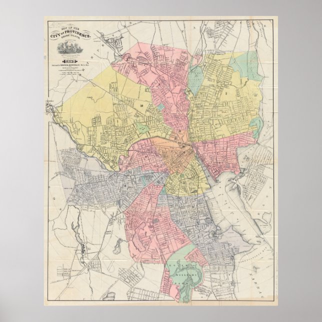 Poster Mapa Vintage de Providence Rhode Island (1899) (Frente)