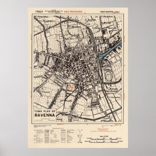 Poster Mapa Vintage de Ravenna Itália (1943)