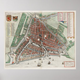 Pôster Mapa Vintage de Roterdão Países Baixos (1649) 2