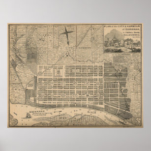Poster Mapa Vintage de Savannah Georgia (1818)