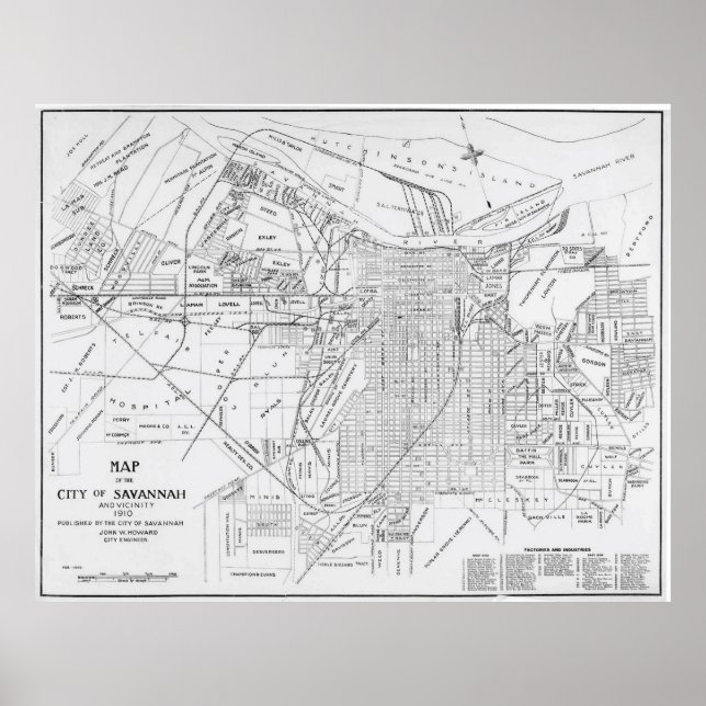 Poster Mapa Vintage de Savannah Georgia (1910) (Frente)