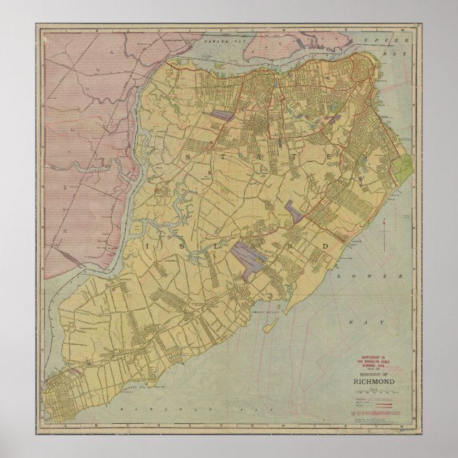 Poster Mapa Vintage de Staten Island NY (1911) (Frente)