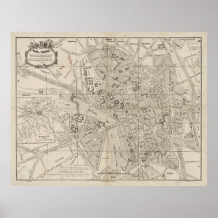 Poster Mapa Vintage de Toulouse França (1844)