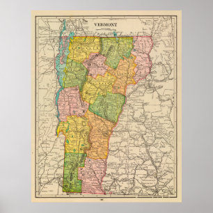 Poster Mapa Vintage de Vermont (1909)