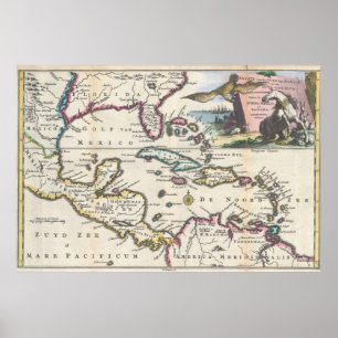Poster Mapa Vintage do Caribe (1747)
