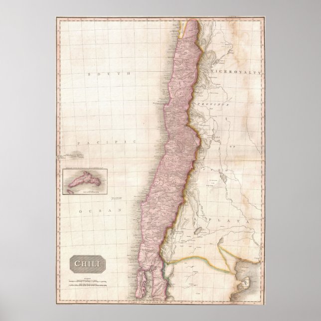 Pôster Mapa Vintage do Chile (1818) (Frente)