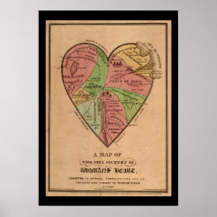 Poster Mapa Vintage do Coração de uma Mulher