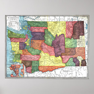 Poster Mapa Vintage do Estado de Washington
