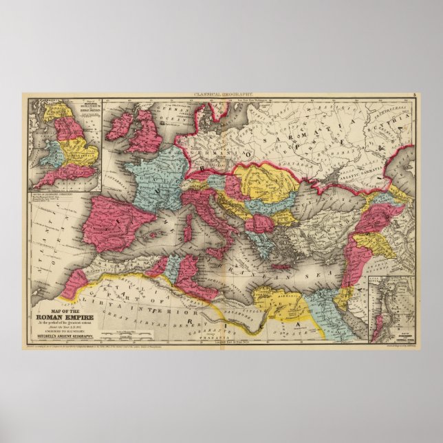 Poster Mapa Vintage do Império Romano (1875) (Frente)
