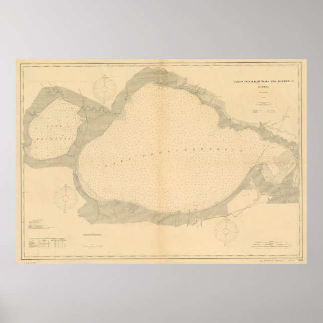 Poster Mapa Vintage do lago Pontchartrain (1903) (Frente)