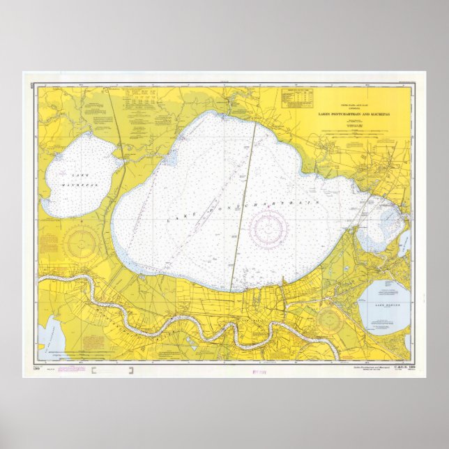 Poster Mapa Vintage do lago Pontchartrain (1971) (Frente)