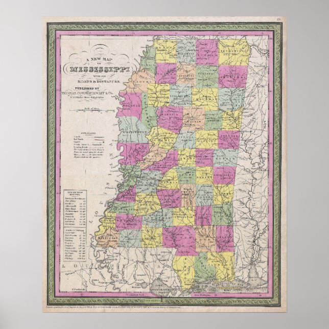 Poster Mapa Vintage do Mississippi (1853) (Frente)