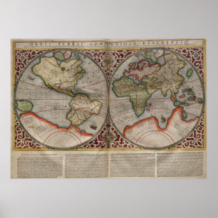 Pôster Mapa Vintage do Mundo (1587)