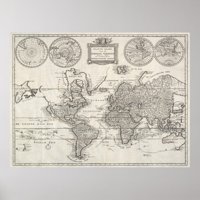Poster Mapa Vintage do Mundo (1786) (Frente)