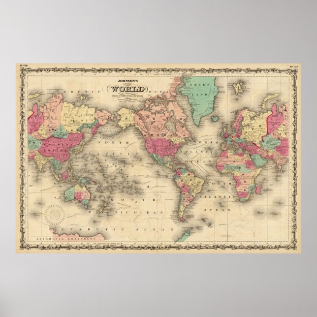 Poster Mapa Vintage do Mundo (1860) (Frente)