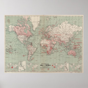 Pôster Mapa Vintage do Mundo (1918)