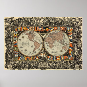 Poster Mapa Vintage do Mundo (1920)