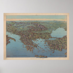 Poster Mapa Vintage dos Balcãs e do Mediterrâneo em 191