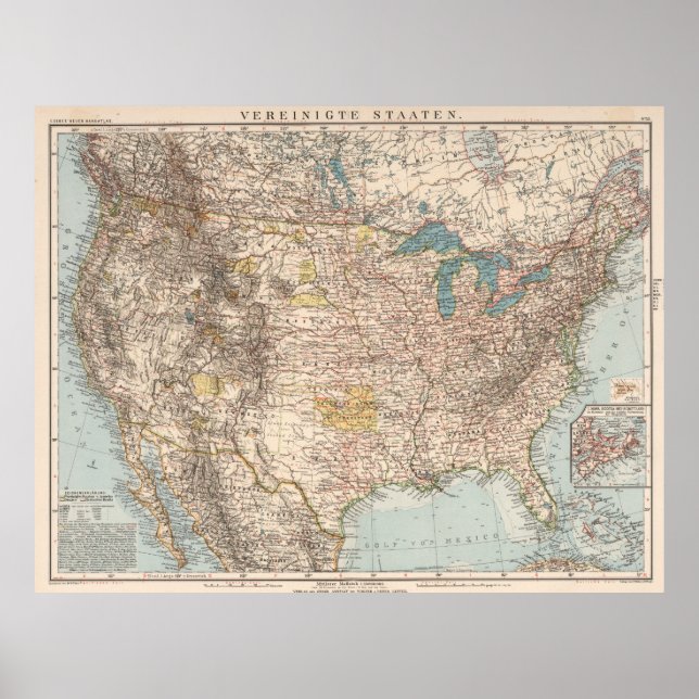 Poster Mapa Vintage dos Estados Unidos (1898) (Frente)