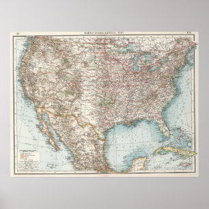 Pôster Mapa Vintage dos Estados Unidos (1900)