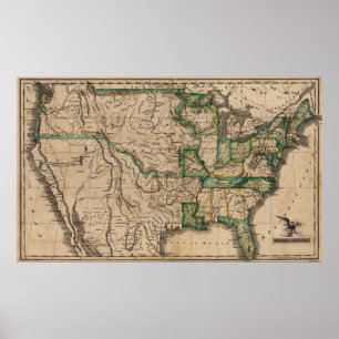 Poster Mapa Vintage dos Estados Unidos da América (1823)