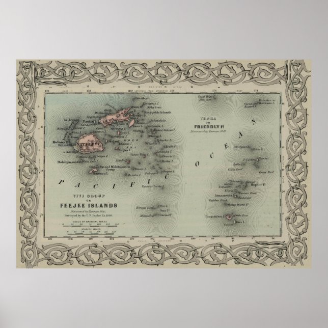 Poster Mapa Vintage Fiji (1869) (Frente)
