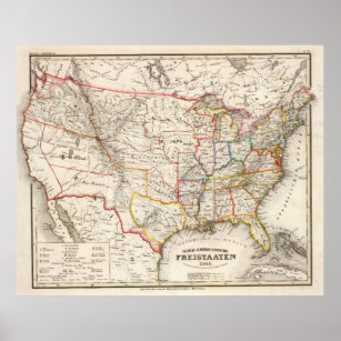 Pôster Mapa Vintage Foreign United States (1845)